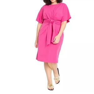 New Eloquii Cross Front Dress Flutter Sleeve Midi Sheath 16 Hot Pink Barbiecore